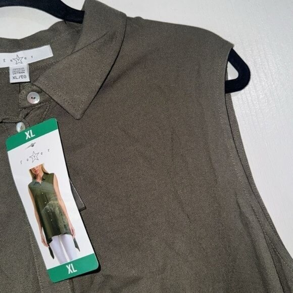 Fever Womens Sleeveless Button-Down Tunic Top Asymmetrical Hem Olive Green XL - Picture 5 of 8